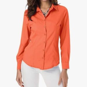 NWT Atnlewhi  Long Sleeve Orange Button Down Shirt  - M